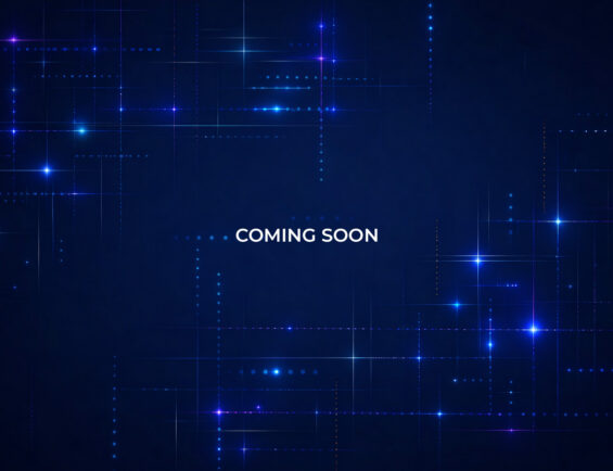 dark blue background with glowing dots and lines, featuring the text "COMING SOON" in the center.
